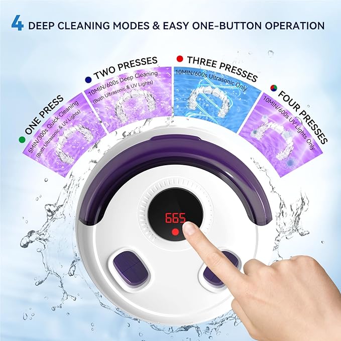 Hosoote Dental Ultrasonic Retainer Cleaner Machine, 45kHz Cleaning Pod, 200mL, 4 Modes & Digital Timer for Dentures, Aligners, Mouth Guards, Night Guards, Braces, Toothbrush Heads, Jewelry