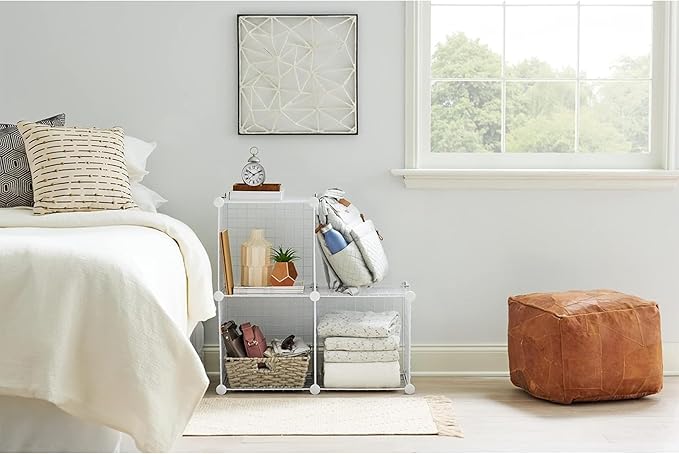 Rubbermaid 3 Piece Storage Wire Stackable Cube Set Easy Assemble White for Closet/Bookshelf/Toys Multi-Use Home Organizer