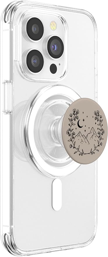 Taupe - Boho Chic Floral Moon Mountain PopSockets Adhesive PopGrip