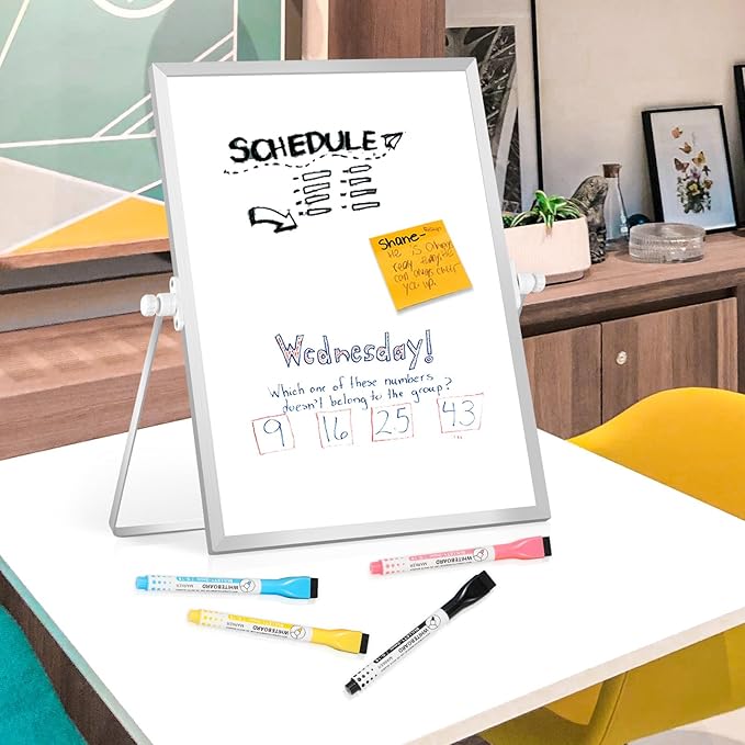Dry Erase Magnetic White Board, 11" x 14" Double-Sided Desktop Whiteboard with Stand, Portable Small Whiteboard Set for Drawing, Office, Home
