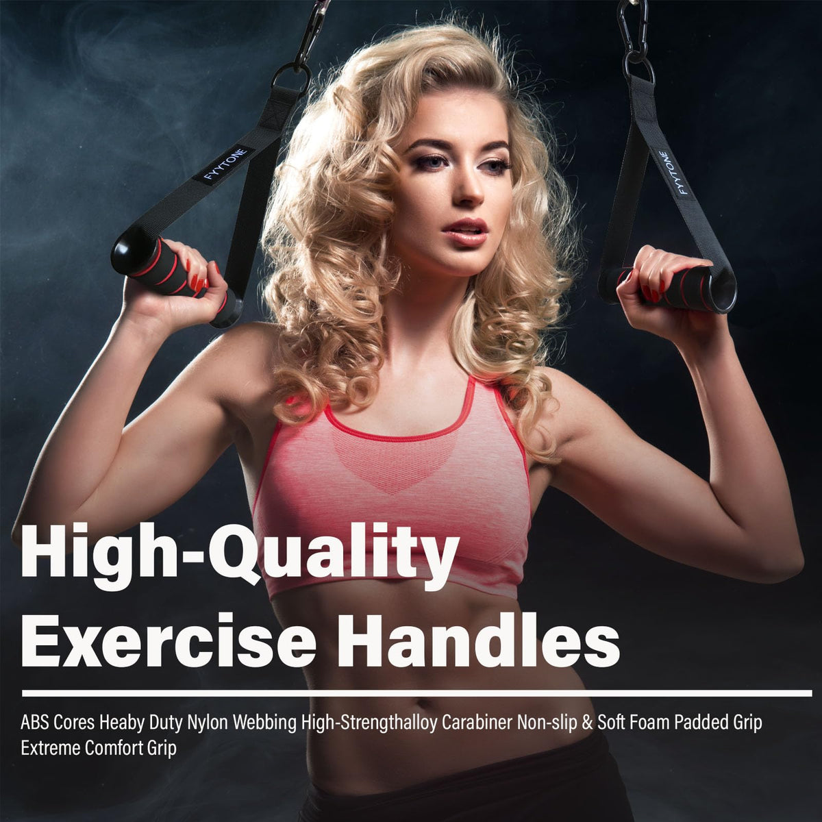 FYYTONE Exercise Handles for Cable Machine, Replacement Handle for Gym Equipment Attachments, Heavy Duty Resistance Bands with 2 Carabiners for Pull Down Workout, Strength Trainer