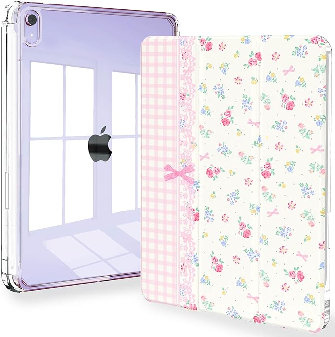 Feams Case for iPad mini 7 A17 Pro 2024/iPad Mini 6 2021 Slim Lightweight Trifold iPad mini 7 A17 Pro Case 8.3 Inch 2024 Clear Back Cover with Pencil Holder &amp Auto Sleep Blue Bow