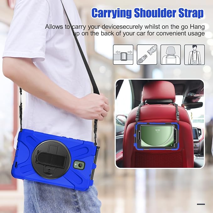 Samsung Galaxy Tab Active5/Active 3 8.0 Case with 360 Stand Handle Hand Strap &amp Shoulder Strap for Galaxy Tab Active5 8 2024 X300/X307 Active3 8 2020 T570/T575/T577 (Black)