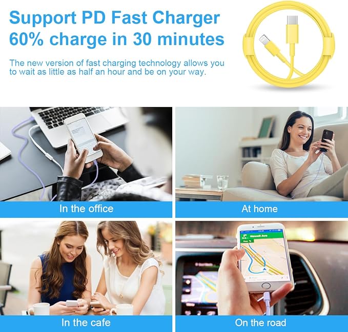 iPhone Charger Fast Charging 3+3Pack 20W USB C Charger with Lightning Cable | For iPhone 14/13/12/11/Pro/Pro Max/Mini/Xs Max/XR/X iPad