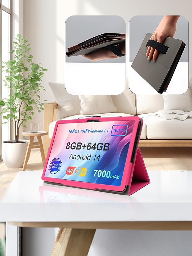 for AWOW UTBook_14 Android 10 inch Tablet CaseFolding Stand Protective Cover with Pencil Holder and Wrist StrapFull Protection Premium PU Scratch Resistant(Black)