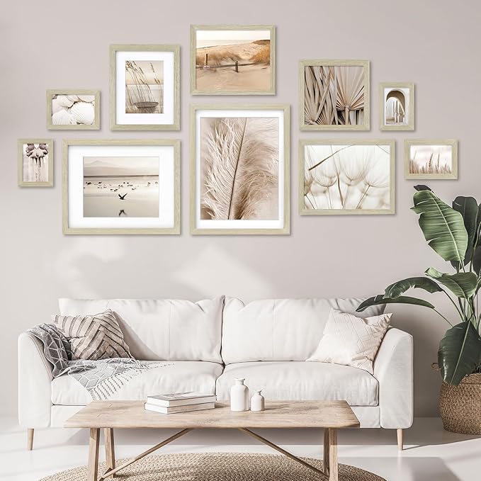 Egofine 9x12 Picture Frame Made of Solid Wood Covered by Plexiglass, Wood Frame for Pictures 5x7/6x8 with Mat or 9x12 without Mat, Tabletop and Wall Mounting Display, Distressed Wood Grain