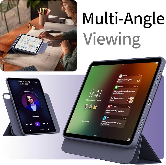 Case for iPad (A16) 11th/10th Generation (2025/2022 11/10.9 Inch) | Clear Hard PC Back Shell Smart Magnetic Detachable Cover with Clasp Portrait/Landscape Stand Auto Sleep/Wake Black