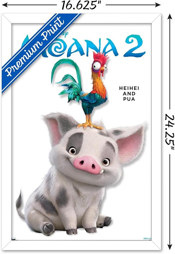 Disney Moana 2 - Heihei and Pua Feature Series Wall Poster, 22.4L" x 14.7W", White Framed Version