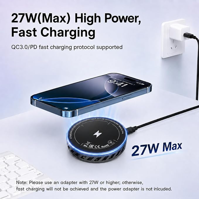 Magnetic Phone Cooler with 15w Fast Wireless Phone Charger Funtion | RGB LED