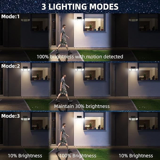 daphino 2500LM Solar Lights Outdoor with Motion Sensor,3 Head 270° Wide Angle Street Area Lights,IP65 Waterproof Security Lighting with 3 Modes(Non-Remote,1 Pcs)