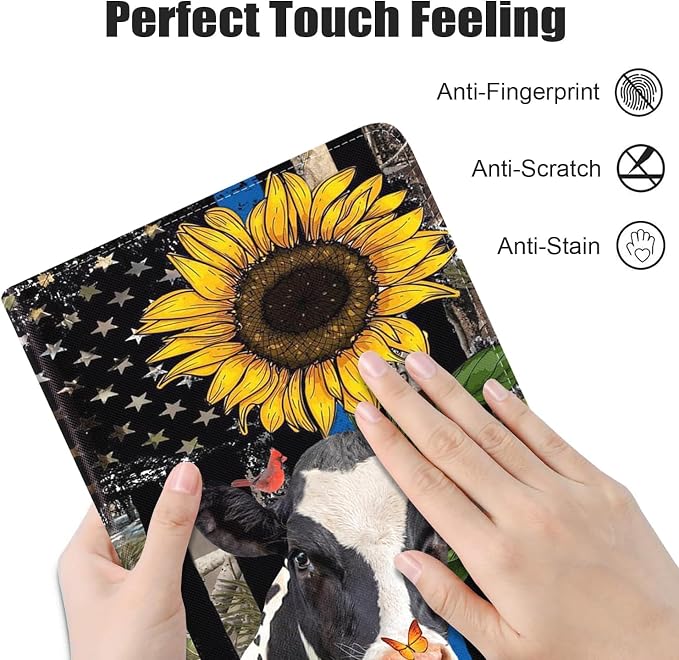 Case for iPad (A16) 11th Generation 11 Inch 2025 iPad 10th Generation 10.9 Inch 2022 Premium PU Leather Stand Folio Cover with Auto Sleep/Wake American Flag Sunflower and Cow