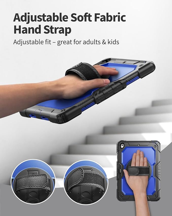 Ambison Case for iPad (A16) 11th/10th Generation 11''/10.9'' Black | Hand Strap 9H Tempered Glass Screen Protector Rotating Stand Shoulder Strap Heavy Duty Shockproof Pencil Holder