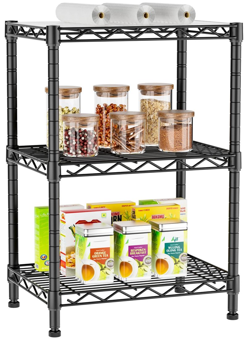 Golpart 3 Tier Adjustable Storage Shelves Heavy Duty Metal Utility Shelf Wire Shelving Unit Organizer Rack for Home Kitchen Office Bathroom Pantry Room 12" D x 18" W x 30" H
