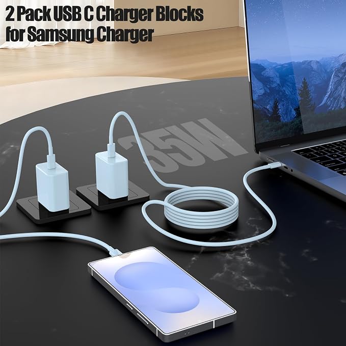 2Pack 65W USB C Charger Block Super Fast Charging Type C Wall Adapter with 3 Port 100W PD Quick Charging for Samsung Galaxy S26/S25 Ultra iPhone 17/16/15 Pro Max iPad Pro/Air &amp MacBook Pro/Air
