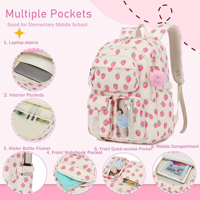 Corduroy Bow Backpack for Girls Teens School Bookbag with Lunch Box Pencil Case Laptop Sleeve Elementary Middle School Bag, Bow Tie-Purple