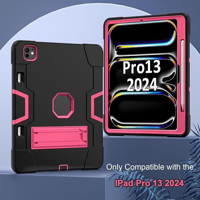 for iPad Pro 13 Inch Case M4 (2024 Model 7th Generation) A2925 A2926 A3007 with Kickstand Silicone Cover Protective Case for iPad Pro 13” Black