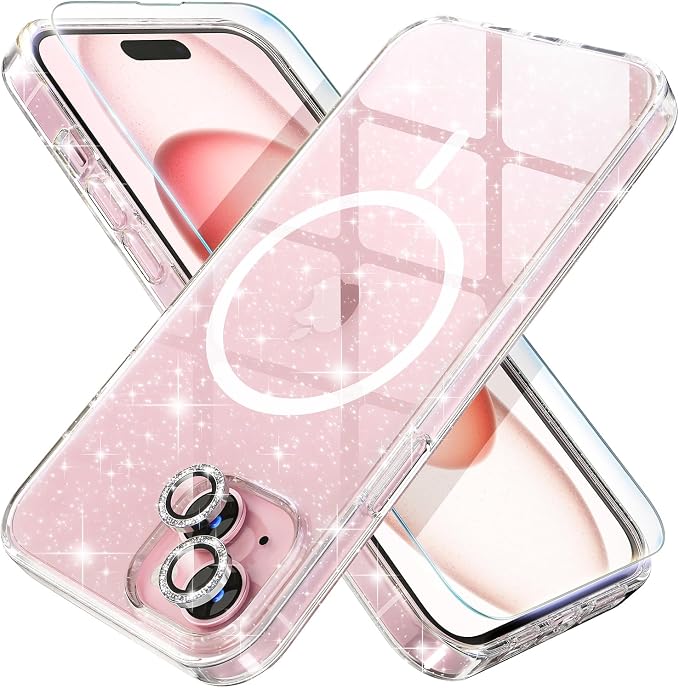 Choiche for iPhone 15 Pro Max Case Compatible with MagSafe Glitter Black | Women Girly Cute Glitter Sparkly Magnetic Phone Case with Diamond Camera Lens Protectors Military-Grade Drop Protection 6.7