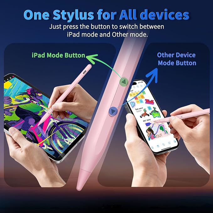 Universal Stylus Pen for iPhone 2X Fast Charge Stylus Pencil for ipad | Compatible with iPhone Apple ipad Pro Air Mini Android Tablet All TouchscreenPink