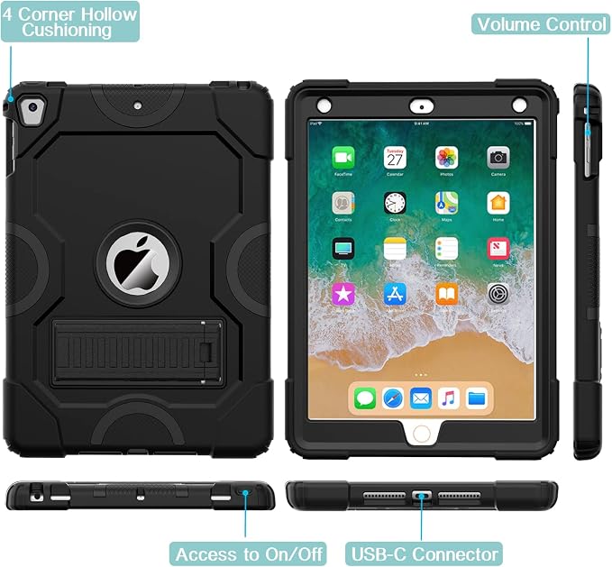 ZoneFoker Case for iPad 6th/5th Generation (9.7 Inch 2018/2017 Model) iPad Air 2 / 1st iPad Pro 9.7 Heavy Duty Shockproof Rugged Protective Case Alpine Green