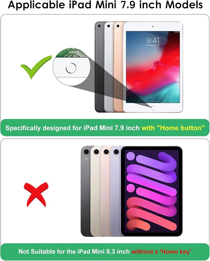 for iPad mini 4 5 3 2 1 CaseClear 7.9 inch iPad mini 1st 2nd 3rd 4th 5th Generation Smart Cover [Support Auto Sleep/Wake] - Silver