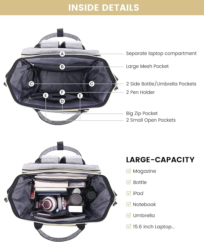 LOVEVOOK Laptop Backpack for Women, 15.6 Inch Travel Backpack with Laptop Compartment, Water Resistant Work Backpack for Teacher Nurse Doctor, Anti-theft Computer Bag with Charger, Grey