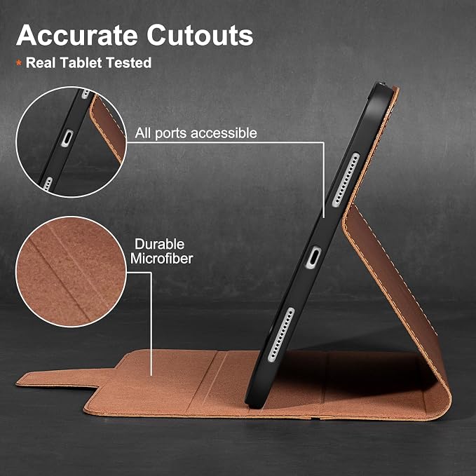 Gexmil Leather Case for iPad Pro 11 Inch M5/M4 2025/2024Crocodile Brown | Genuine Leather CoverPencil HolderMagnetic ClosureSmart Folio Auto Sleep/WakeProtectiveAdjustable Stand
