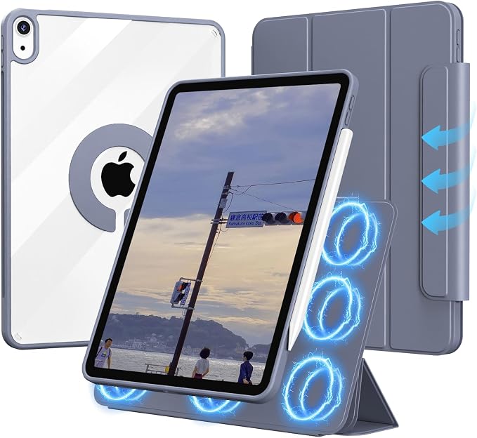 Case for iPad (A16) 11th/10th Generation (2025/2022 11/10.9 Inch) | Clear Hard PC Back Shell Smart Magnetic Detachable Cover with Clasp Portrait/Landscape Stand Auto Sleep/Wake Black