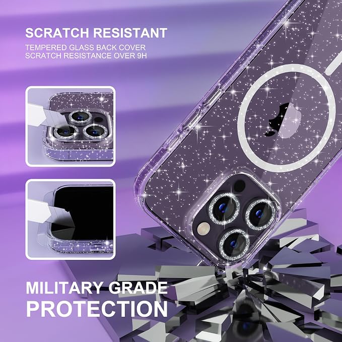 Choiche for iPhone 15 Pro Max Case Compatible with MagSafe Glitter Black | Women Girly Cute Glitter Sparkly Magnetic Phone Case with Diamond Camera Lens Protectors Military-Grade Drop Protection 6.7