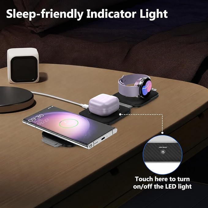 Travel Charger for Samsung Multi Devices Foldable 3 in 1 Wireless Charging Station Fast Charging Stand/Pad Compatible for Samsung Galaxy S26/S25/S24/S23/Note20 GalaxyWatch8/7/6 Galaxy Buds4