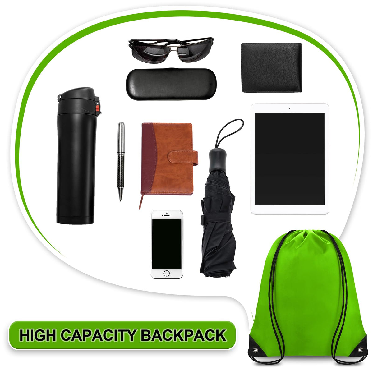 Grneric Drawstring Bags Bulk 14 Pcs Drawstring Backpack Bulk Cinch Bag Sackpack for Men Women Gym (Green)