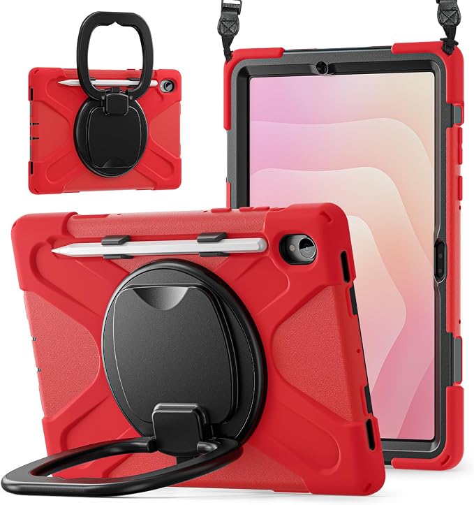 Batianda Heavy Duty Case for Samsung Galaxy Tab S11 2025 11 Inch with 360° Rotating Ring Stand &amp Shoulder Strap Built-in S Pen Holder Shockproof Rugged Multi-Layer Protective Cover Black