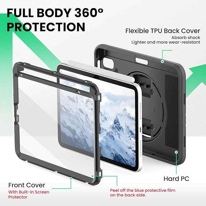 SEYMAC Case for iPad mini 7 (A17 Pro) 2024/ Mini 6 8.3 Inch Shockproof Protective Case with Screen Protector Stand Hand/Shoulder Strap and Pencil Holder for iPad mini 7th/6th Generation Black | Sh