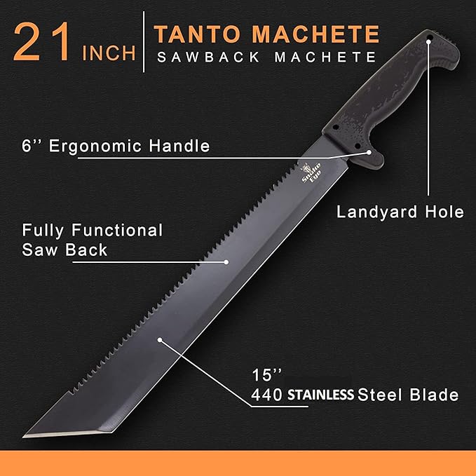 Snake Eye Machete with Heavy Duty Construction-Ergonomic Non-Slip Handle and Belt Sheath for Gardening, Land-Management, Bushcraft, Hunting and Outdoor