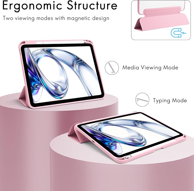 Cute Deer Fawn Rose Flowers Case for iPad 9th/8th/7th Generation | Cute Designs Cover for iPad 10.2 2021/2020/2019 Gen with Pencil Holder | Slim Clear Acrylic Back Auto Sleep/Wake Shell
