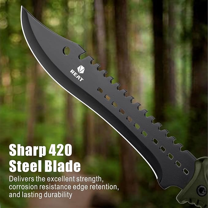 REAT Machete Knife with Shaeth,15" Lightweight Garden Tools Knife,Ergonomic No-Slip Handle, Machetes for Bushcraft, Outdoor Hunting, Garden Cutting Trees and Yard Work