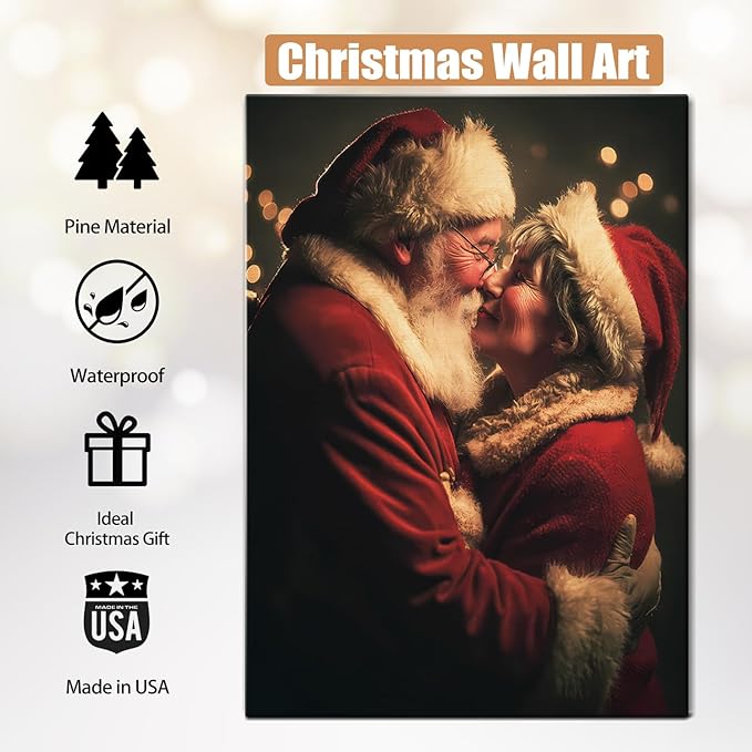 Santa Claus & Mrs. Claus Christmas Canvas Wall Art - Vintage Holiday Portrait Framed Print for Living Room, Festive Christmas Wall Decor, Ideal Christmas Gifts & Cozy Winter Decor
