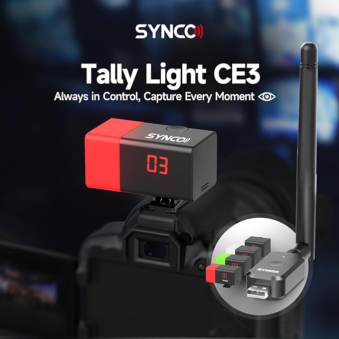 SYNCO Wireless Tally Light Camera Eye CE3 System (4 Tally Lights) for Studios and Live 2.4G LoRa Lightweight and Portable vMix Compatible, Control 32 Dual-Color Indicator Lights