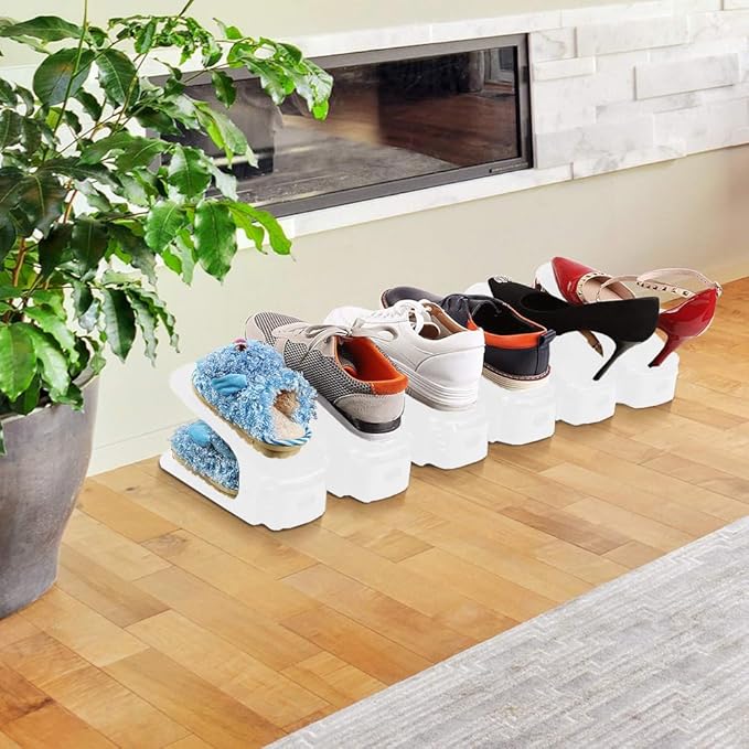 Soerreo Shoe Slot Storage Box Adjustable Shoe Rack Save Space Suitable for High Low Heels, Sneakers and Sandals (20 Piece Set,White)