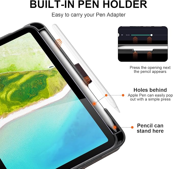 Leather Case for iPad 11th/10th Gen (11/10.9) Black | Genuine Leather Pencil Holder Adjustable Stand Magnetic Closure Auto Wake/Sleep