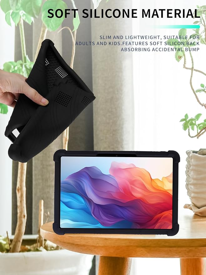 Case for JUNINKE A30 2025 Android 15 Tablet 10InchWUNIAK Shock Proof Lightweight Stand Rubber Shell Protective CoverKids Friendly Soft Silicone Adjustable Stand CoverBlack