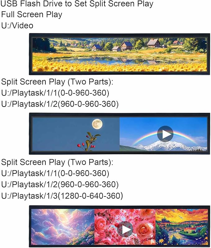 VSDISPLAY 21.3" Ultra Wide Bar Display 1920x360 IPS Digital Signage Monitor with USB Auto-Play, Image Rotation, and Mounting Holes for Advertising