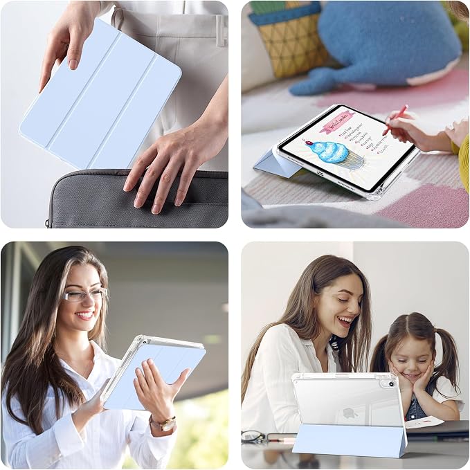 Case for iPad Air 11 Inch M4/M3/M2 Air 5th/4th Gen 10.9 Black | Pencil Holder Slim Trifold Stand Cover Clear Hard Back Shell Auto Sleep/Wake