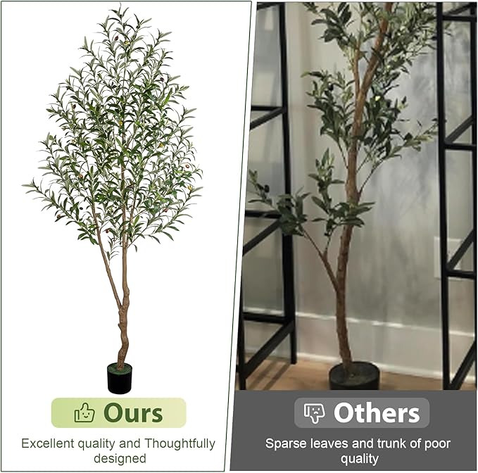 7FT Olive Tree Artificial Indoor, 84in Tall Faux Olive Tree with Pot, Fake Potted Tree with Fruits for Home Office Decor
