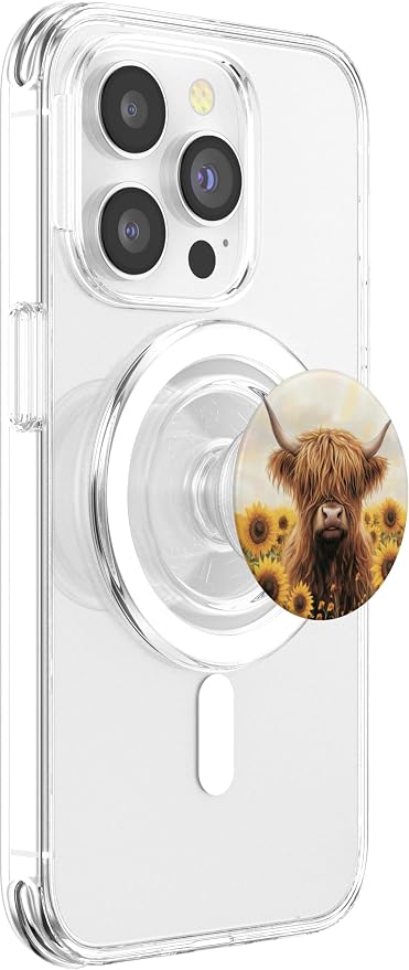 Aesthetic Highland Cow Sunflowers Western Country Farm Cow PopSockets PopWallet for MagSafe