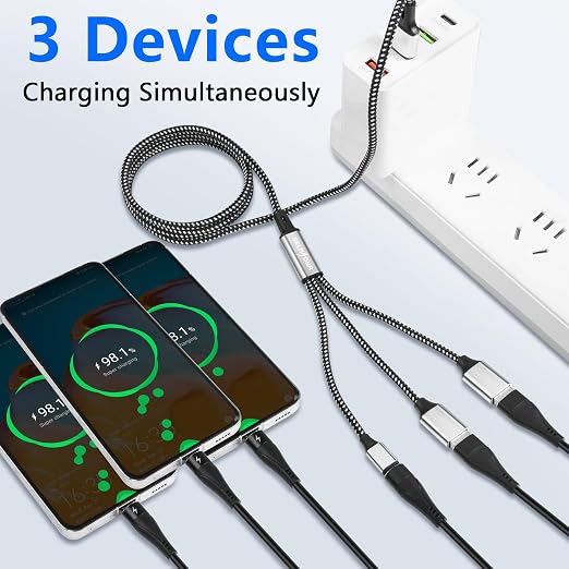 GELRHONR USB Splitter Cable USB 2.0 1 Male to 3 Female Extension Cord with USB C Female Port Support Charging Data Transfer for Printer Keyboard Flash Drive-1M/3.2Ft (1 to 3)