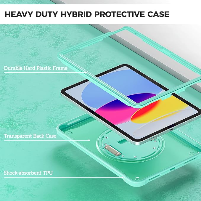 ProCase Rugged Case for iPad A16 11th Gen 2025/iPad 10th Gen 2022 -Black | Heavy Duty Shockproof Rugged Kids Cover with Hand Strap 360 Degree Rotatable Kickstand Protective for iPad 11/10