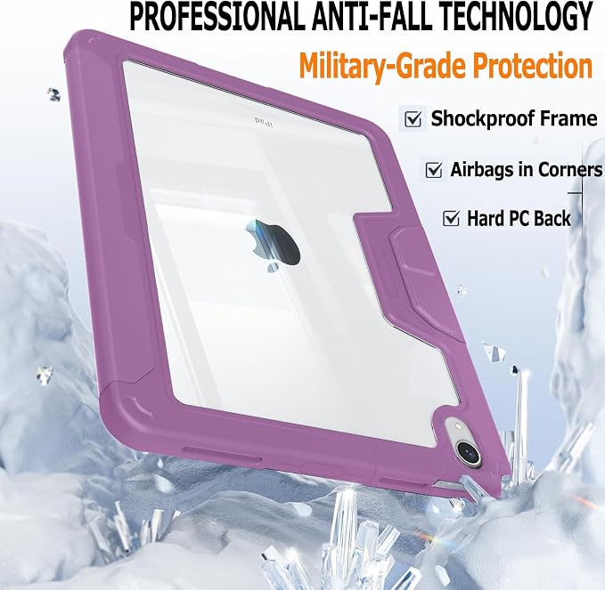 Military Grade Case for iPad (A16) 11 2025 10th Gen 10.9 2022 Black | Pencil Holder Auto Sleep/Wake Multi Angle Magnetic Stand Hard Clear Acrylic Back Shockproof Protective Cover