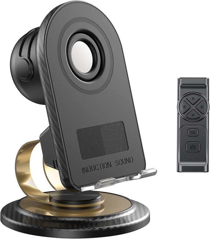 Phone Stand with Speaker with Bluetooth 5.3Phone Stand with Remote Control &amp Adjustable Height/AngleNon-Slip Silicone BasePortable for Home/Office/OutdoorGifts for Men Women Teens Parents