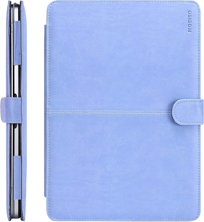 MOSISO Case Compatible with MacBook Air 13.6 inch M4 M3 M2 2025-2022 /Air 13 M1 2022-2018 /Pro 13 inch M2 M1 2025-2016, PU Leather Portfolio Protective Stand Cover, Serenity Blue