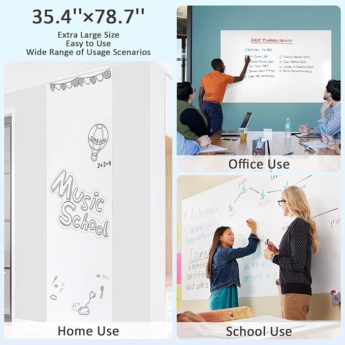 White Board Paper with 2 Markers, Large Dry Erase Contact Paper, Peel and Stick Whiteboard Sticker, Self-Adhesive White Board Roll Wallpaper for Office/Home/Drawing (35.4"×78.7")